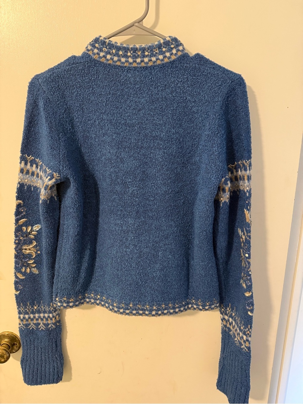 Icelandic Design Blue Embroidered Nordic Zip Holidays Sweater – Size Small - Picture 7 of 8